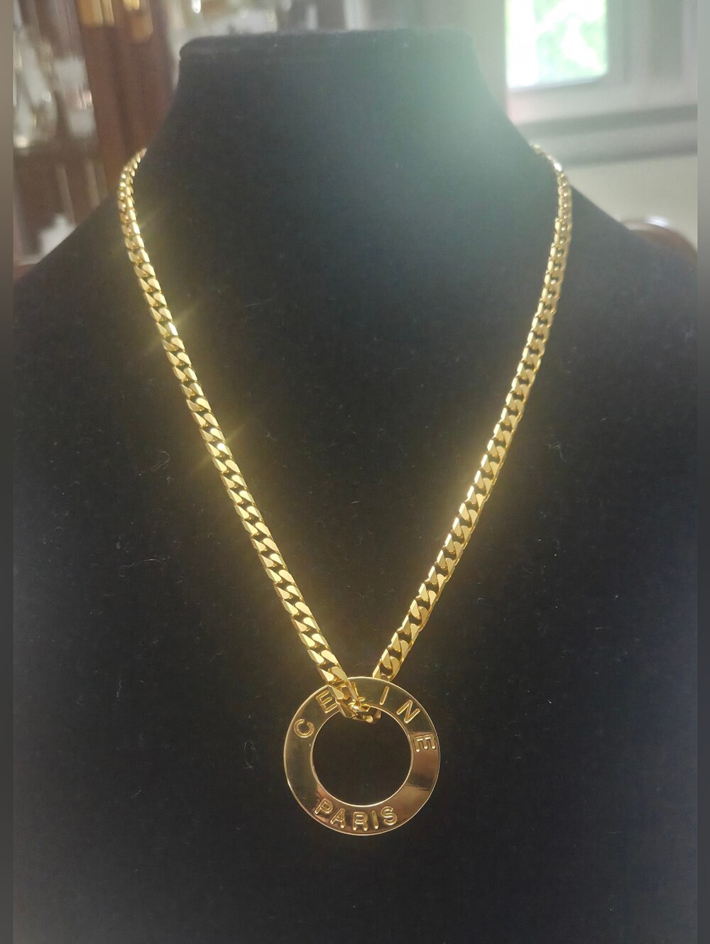 Celine Gold-Tone Round Logo Pendant Necklace